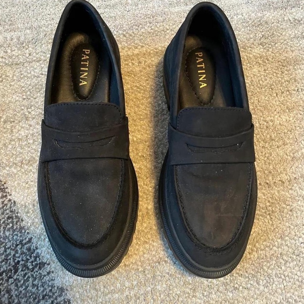 Portland Patina Black Loafers Platform Chunky Leather